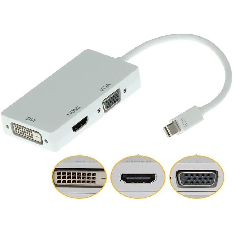 كابل محول Mini DisplayPort إلى HDMI 4K VGA DVI 3 في 1 1080P Thunderbolt Mini DP إلى VGA HDMI DVI محول لأجهزة الكمبيوتر المحمول Macs