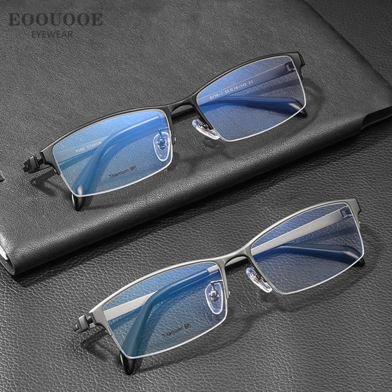 

EOOUOOE Pure Titanium Glasses Frame Men Optical Glasses Myopia Hyperopia Prescription Lens High Quality Eyewear Business Design