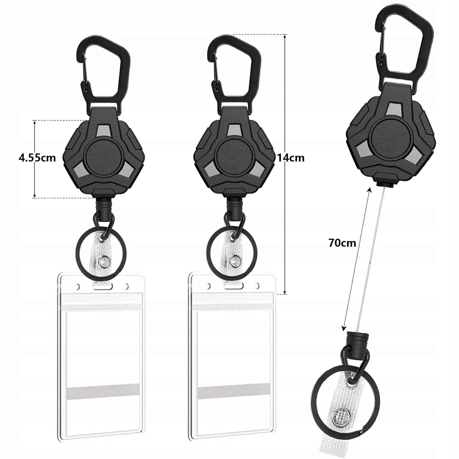 Retractable Keychain Heavy Duty Metal ID Badge Holder Key Reel Carabiner Keychain with Belt Clip