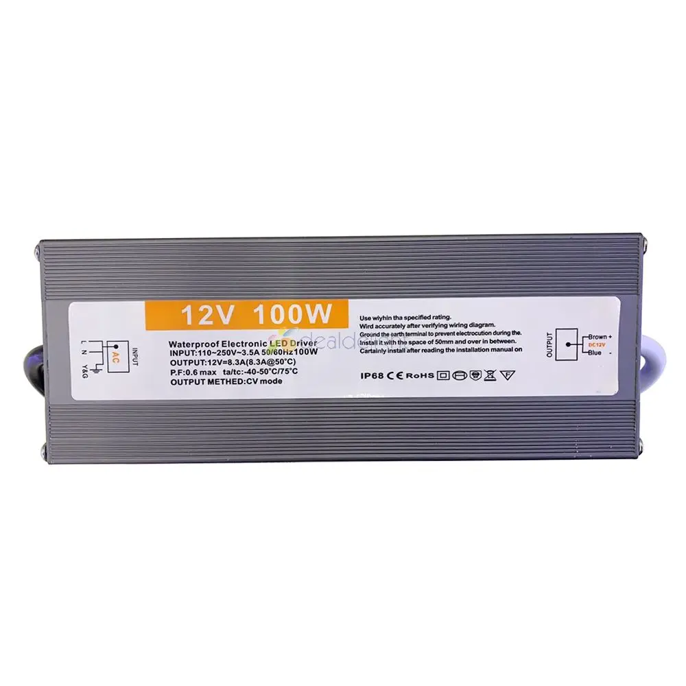 IP67 Waterproof Ultra Thin Power Supply Adapter Led Driver Transformer ACto DC12V/24V 60W 80W100W 150W 200W Otdoor Use