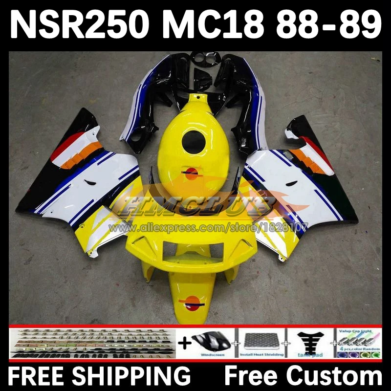 Body For HONDA NSR 250 yellow white R MC18 PGM2 NSR 250R NS250 NSR250R 88 89 93No.3 MC16 NSR250 R RR NSR250RR 1988 1989 Fairing