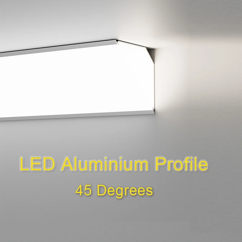 Perfil de aluminio LED, haz oblicuo de 45 °, Luz lineal de esquina superior para dormitorio, pasillo, decoración interior, perfil de pared de techo Led