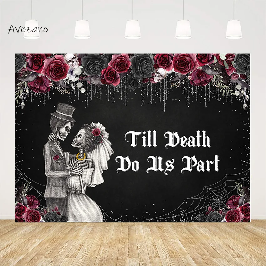 

Avezano Till Death Do Us Party Backdrop Gothic Wedding Background Floral Mr and Mrs Anniversary Valentines Decor Photo Studio