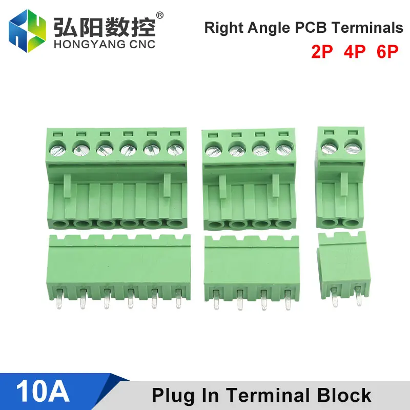 

2P/4P/6P Plug-In Green Connector Terminal 5.08mm Pitch Right Angle Plug-In Male Plug Female Socket Adapter Unit Weld-Free