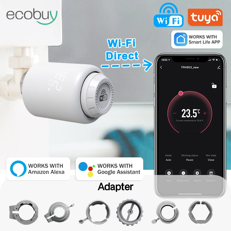 Tuya Smart Home WiFi Thermostatic Radiator Valve Head Smart TRV Wifi Thermostat Temperature Controller Alexa Google Home Voice