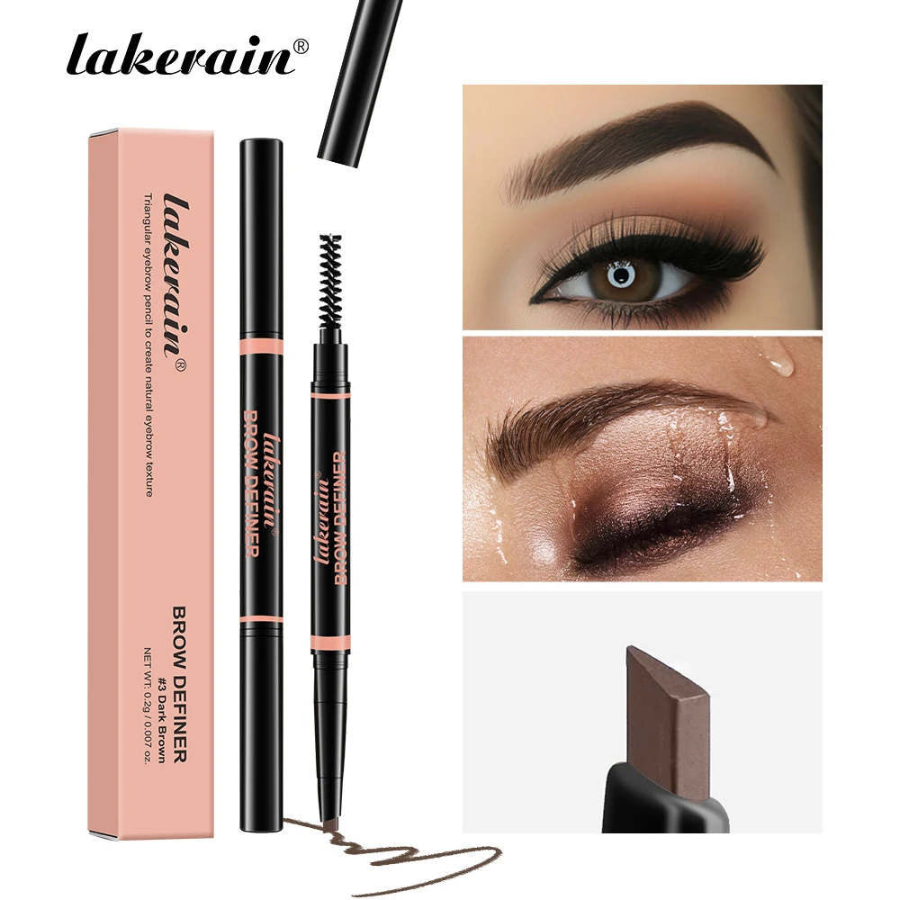 Double Ended Eyebrow Pencil Rotatable Triangle Long Lasting Precise Brow Definer Natural Color Waterproof Eye Brow Pen