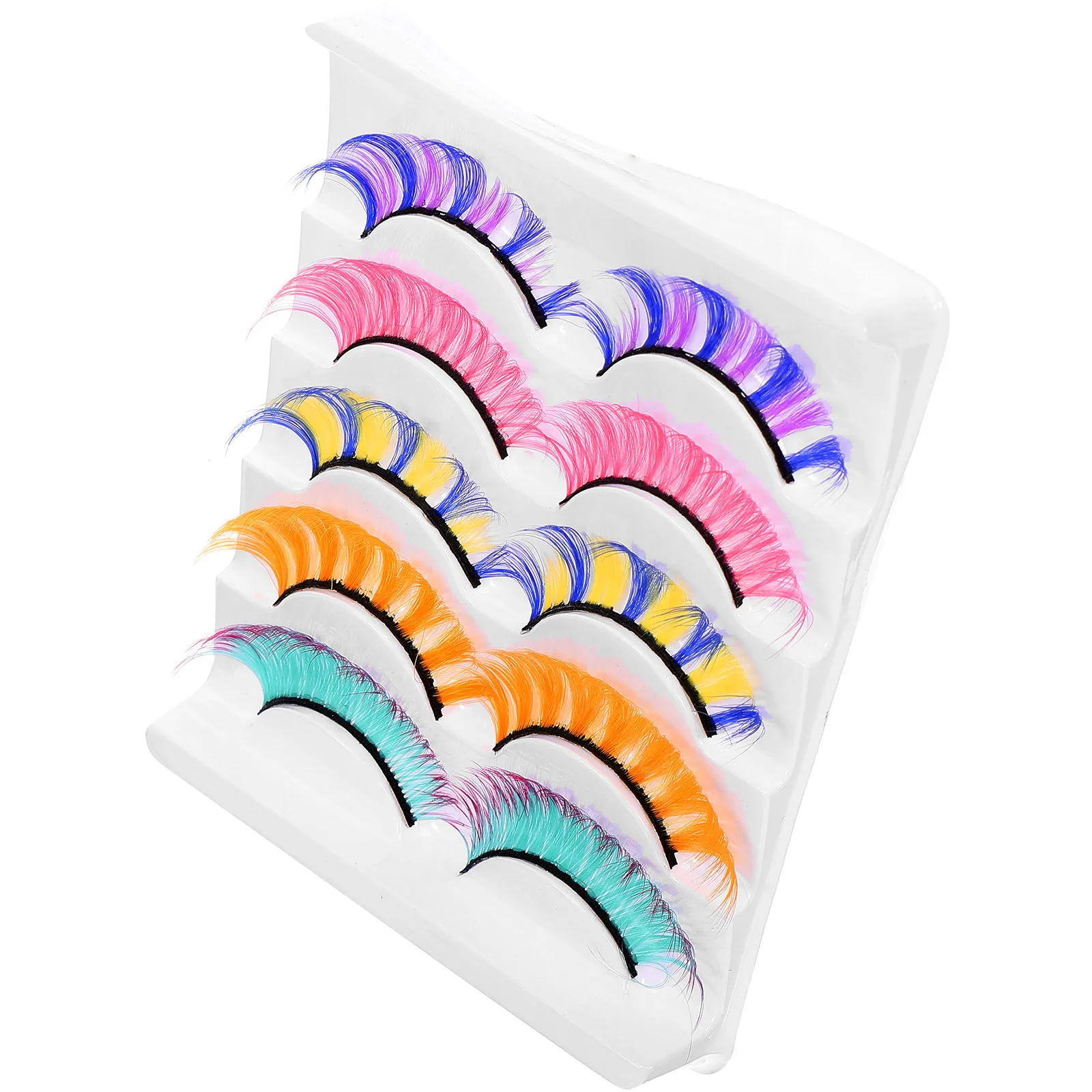 5쌍의 인조 속눈썹 컬러풀한 컬리 내추럴 인조 속눈썹 쉽게 제거 가능한 개별 포장 메이크업 액세서리 소녀용