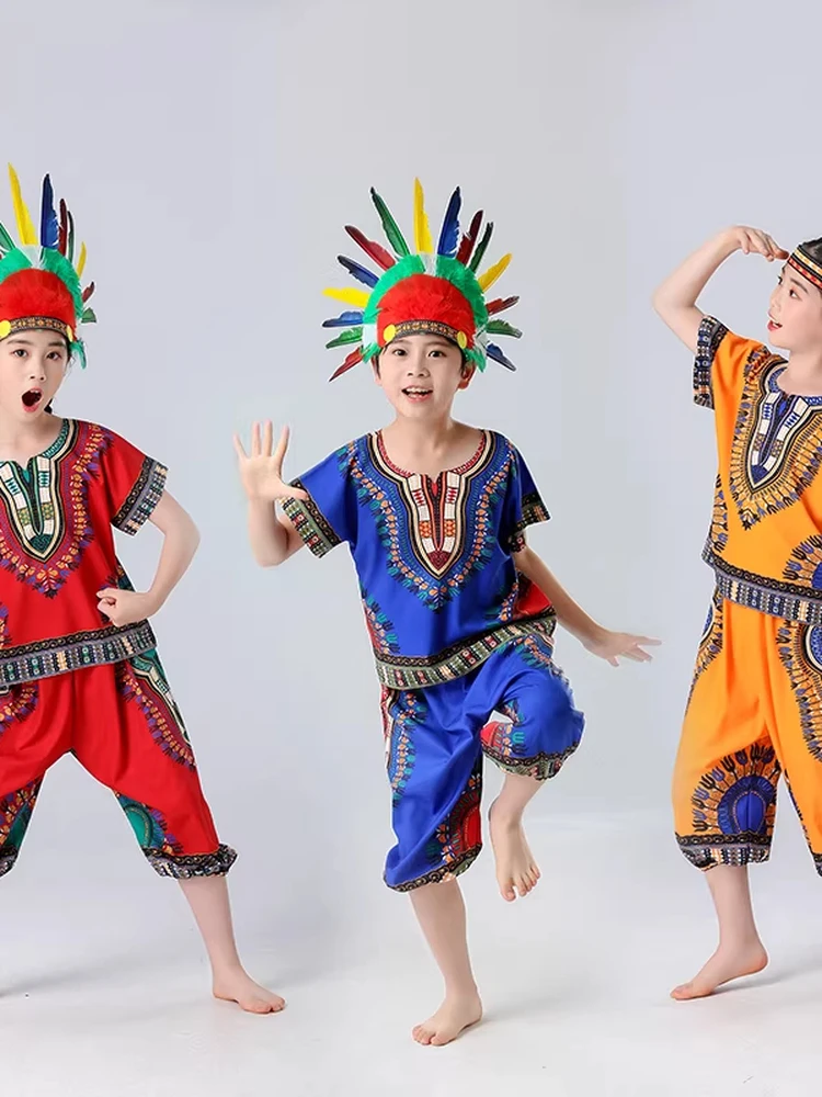 Indian Style Children's Performance Outfit Hand Drum Dance Clothing Nursery Boy Girl Ethnic Dance Show Costume
