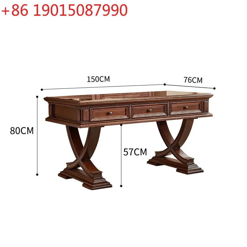 

American neoclassical all-solid wood desk gold silk teak premium workbench retro study desk