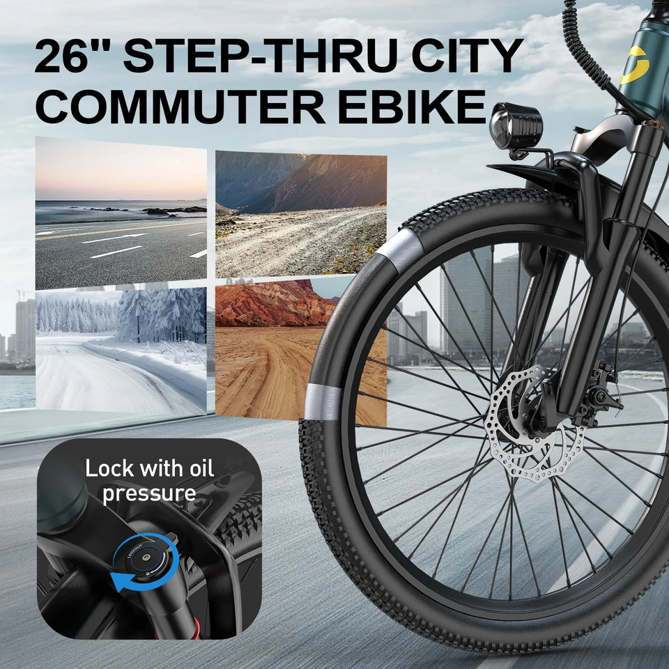 Aairsk 26-inch Electric Bike, 36V 10Ah Battery, 3 Riding Modes, 748W Motor, Full-Suspension Electric Bike, Suitable for Adults and Teenagers for Commuting and Travel image 5