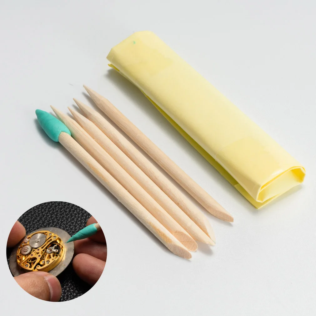 Uhrenreinigung, Gummi-Spachtel-Reiniger für Uhrmacher, Uhrwerk, Reinigungston mit Holzstäbchen, Reparaturwerkzeuge, Zubehör