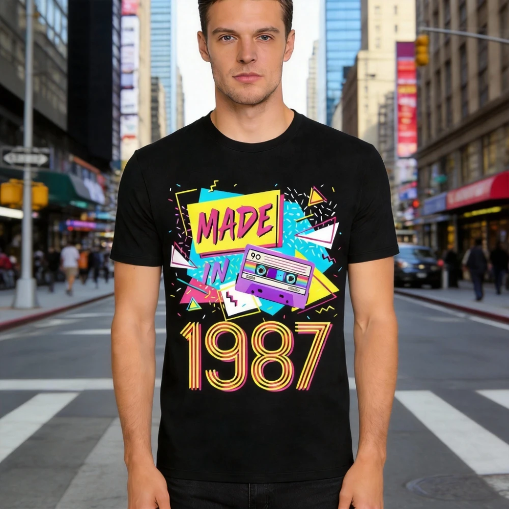 Hergestellt im Jahr 1987, 39 Jahre alt, Retro-Geburtstagsgeschenk-T-Shirt, Oberteile, Vintage 80er Jahre, 39. Geburtstag, Baumwoll-T-Shirt, Sommer-Herrenbekleidung, Hemd