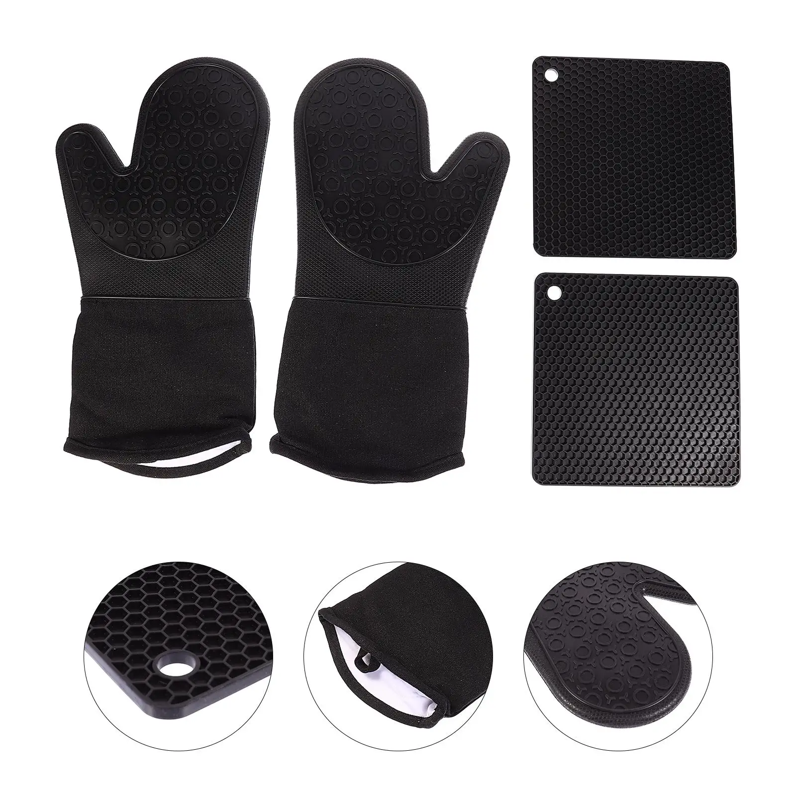 

2Pcs Thickened Silicone Oven Mitts Kitchen Baking Gloves Baking Gloves Insulation Pad Heat Resistant Pads Practical Use