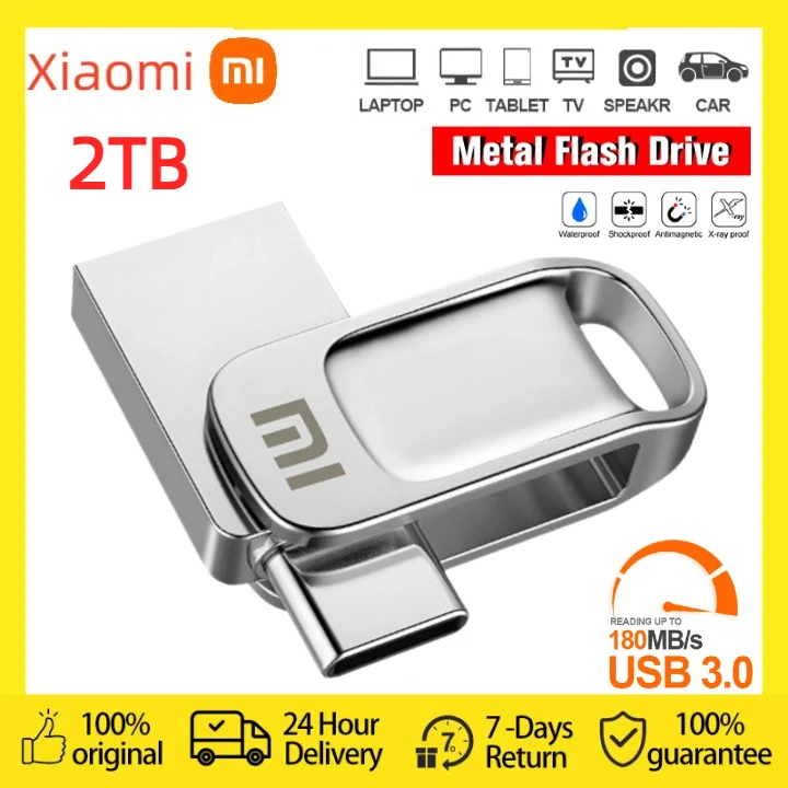 Original XIAOMI 2TB Type C Flash Drive USB 3.1 U Disk 2 IN 1 1024GB 512gb 1TB Metal Pen Drives Waterproof Memory Stick Adapter