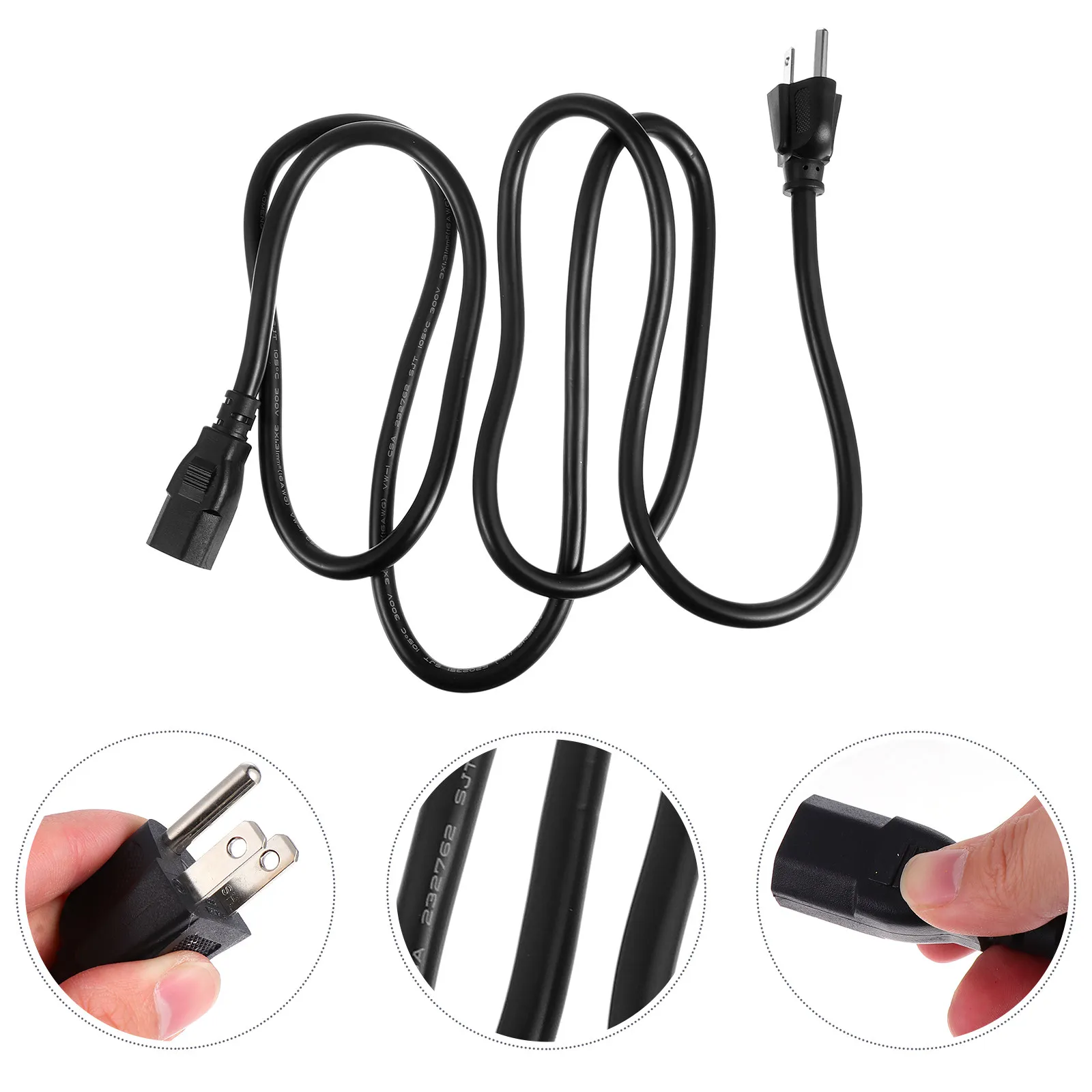 16Awg 3-Prong Us Power Cord Extension Cable for Pc Monitor Printer Projector Speaker Electric Rice Cooker Scale Safety Certified
