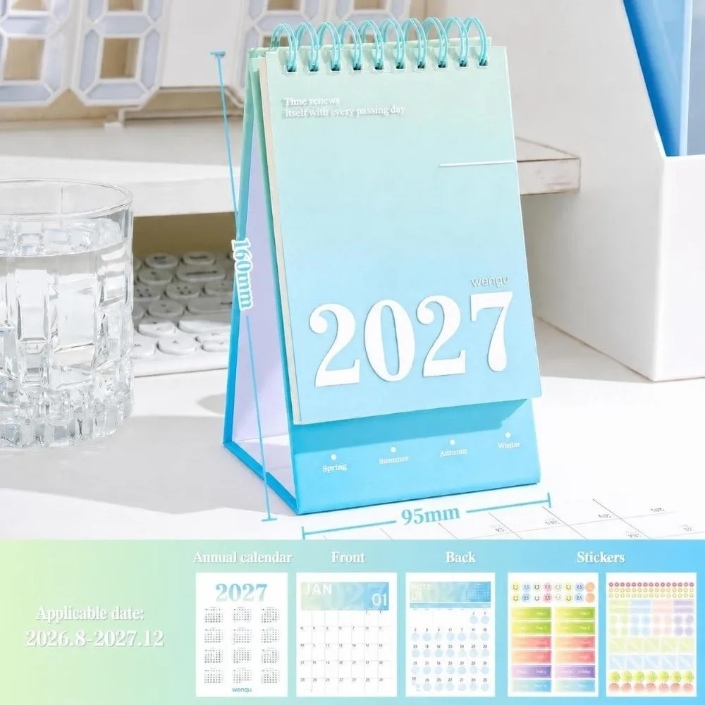 1Pc Gradient Color 2027 Desk Calendar Standing Flip Design Monthly Planner Calendar Standing Desktop Calendar Home Office