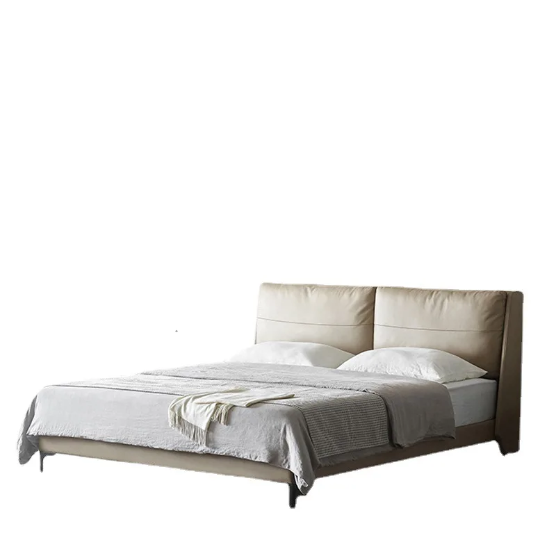 

Italian minimalist solid wood bed, master bedroom double bed, simple modern soft bag