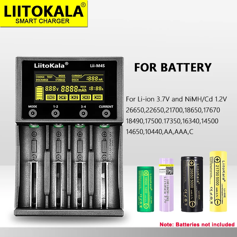 LiitoKala Lii-M4S +U1 18650 Smart Charger LCD Display for 26650 21700 32650 18500 20700 21700 16340 CR123A AA AAA battery image 6