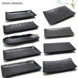 1Pc Black Rectangular Barbecue Plate Melamine Tableware Commercial Hot Pot Vegetable Plate Japanese Barbecue Plastic Plate