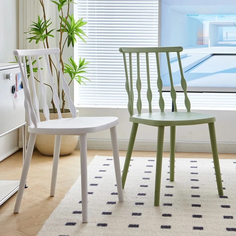 ‌Modern Cream Dining Chair - Durable Plastic Windsor Seat with Backrest, Space-Saving Home Chair for Kitchen & Cafe