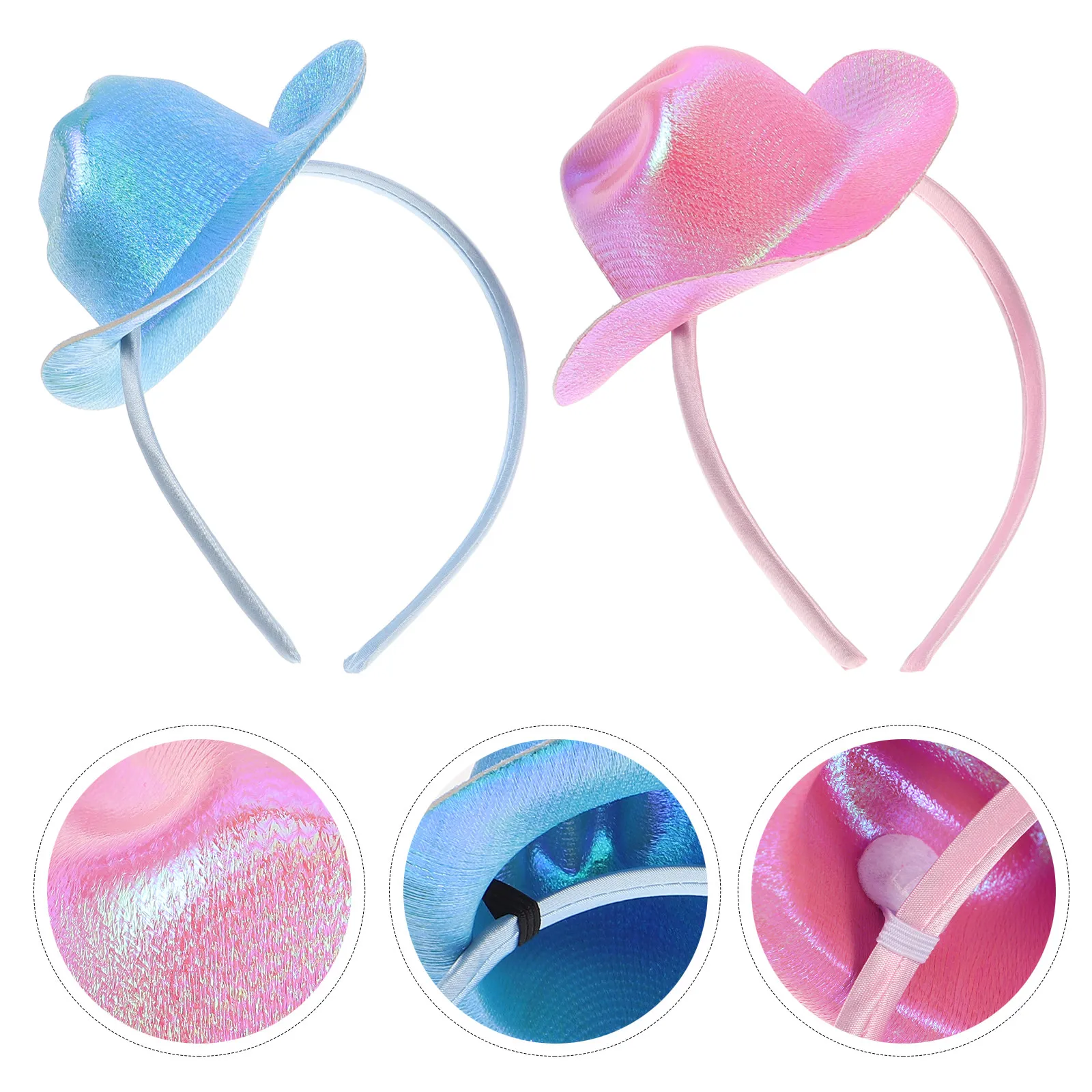 

2Pcs Iridescent Mini Top Hat Headband Laser Cowboy Western Style Party Hairband Themed Event Birthday Carnival Wedding Fashion