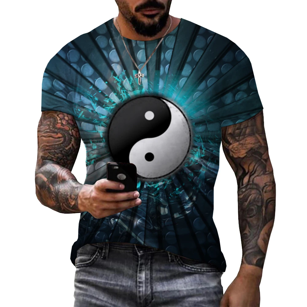

2022 3D Diagrama Yin Yang Bagua Printed Men T-shirt Unisex Fashion Casual Cool Oversized Tees T Shirts