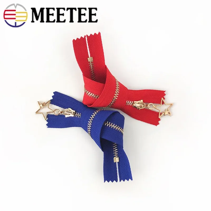 5/10pcs Meetee 15/18/20/25/30cm 3# Metal Zipper Gold Tooth Close End Fashion Five-star Pendant Zippers for Sewing Garment Bags