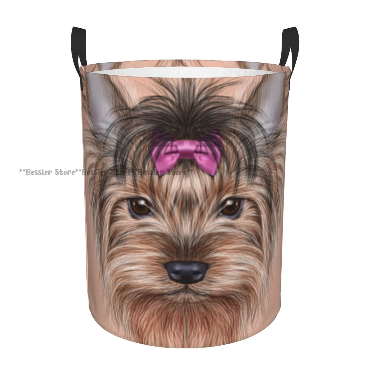 Folding Laundry Basket Cute Head Of Yorkshire Terrier Round Storage Bin Collapsible Hamper Clothes Bucket Organizer