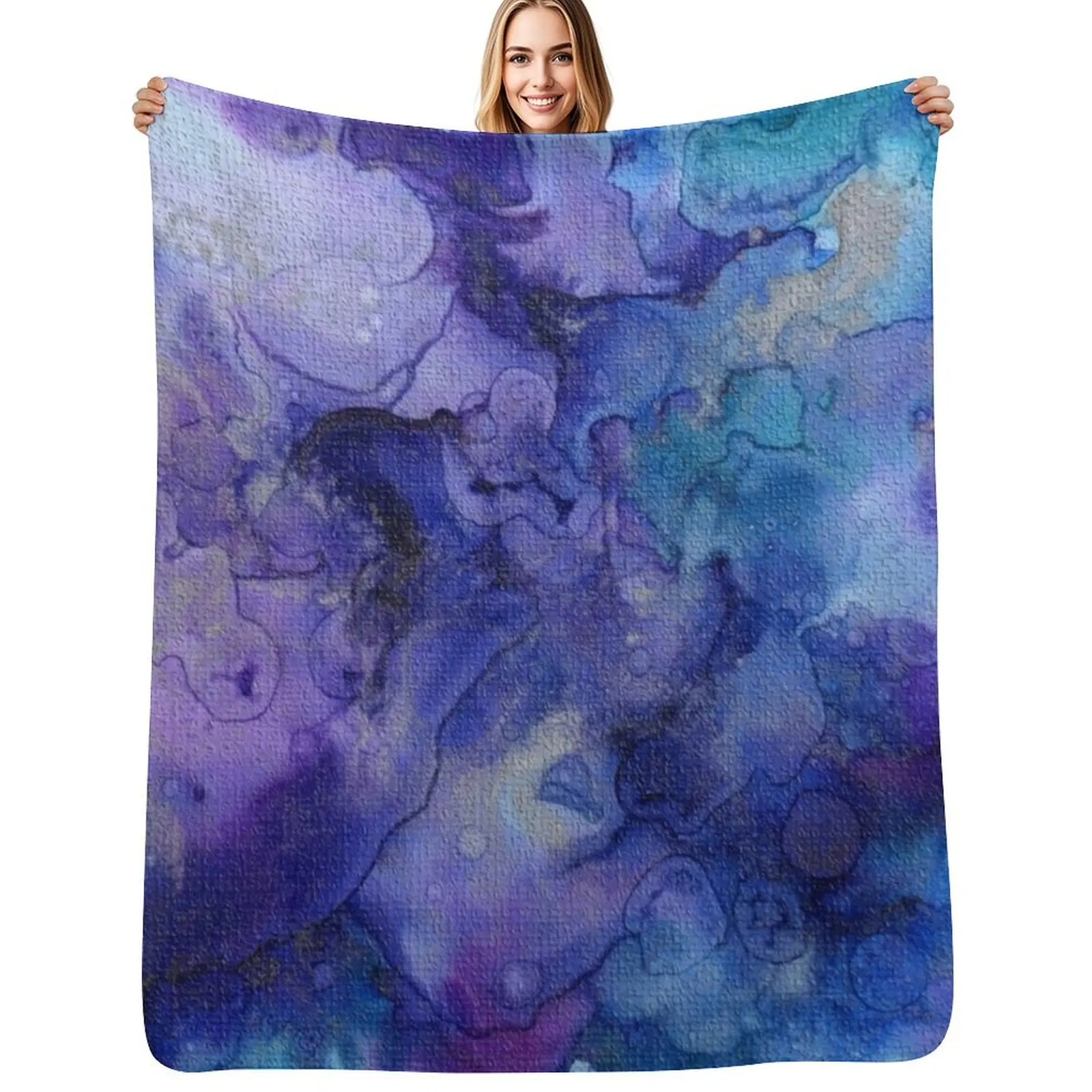 Purple and turquoise blue textured watercolor Throw Blanket Soft Plush Blanket as Housewarming Gift