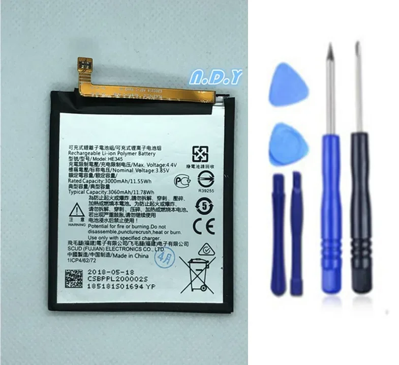 Original HE345 3060mAh Battery For Nokia 6 2nd 6 2018 TA-1054 HE 345  Batteries Bateria + Free Tools