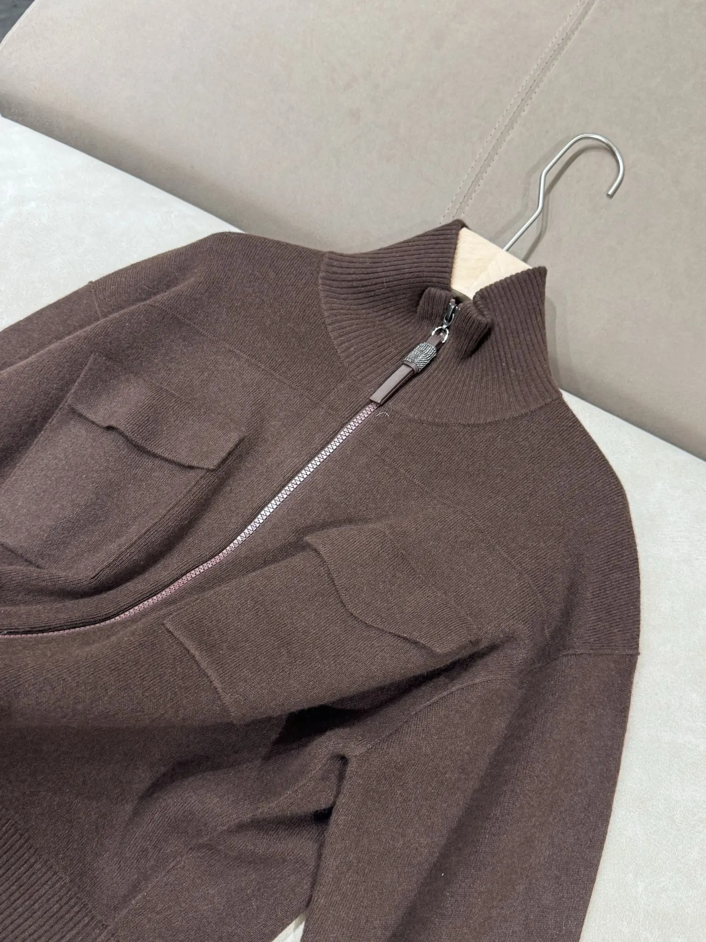 Cardigan tricoté en cachemire pour femmes, col à Double poche, fermeture éclair, pantalon, ensemble deux pièces à la mode