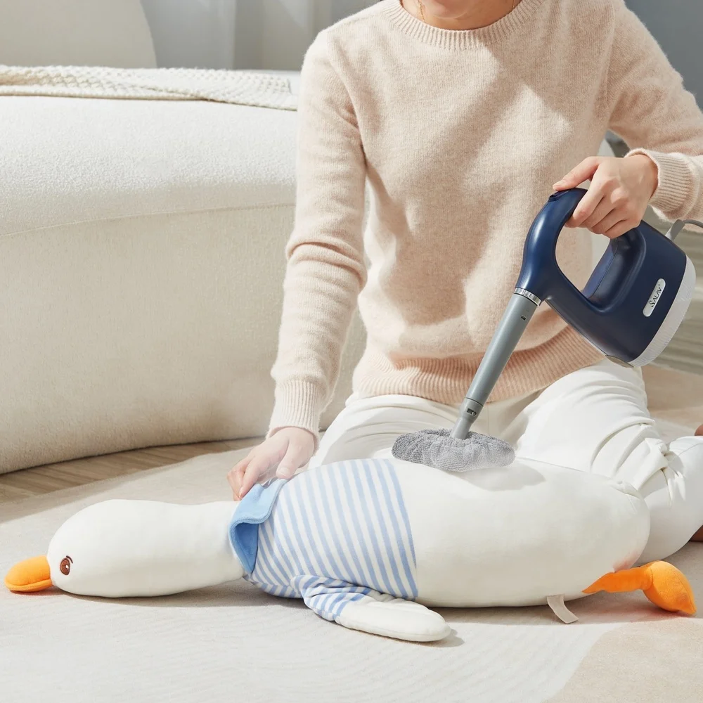 Powerful Compact Steam Cleaner 1100W No Pressure Instant Refill 10 Attachments Lightweight Easy Handle 13.5ft Cord Hands-Free