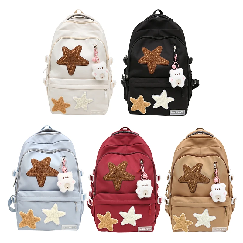 Kawaii Solid Color Cute Aesthetic Rucksack with Cute Accessories Pendant Kawaii Bag Back To College Supplies