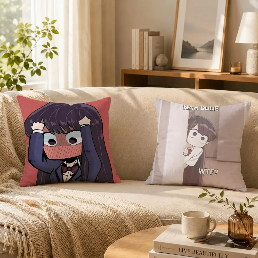Anime-Komi Can t CommunicateS Cushion Cover  Ultra Soft Short Plush Cushion Covers 40/45/50cm Square Decorative for Sofa Home