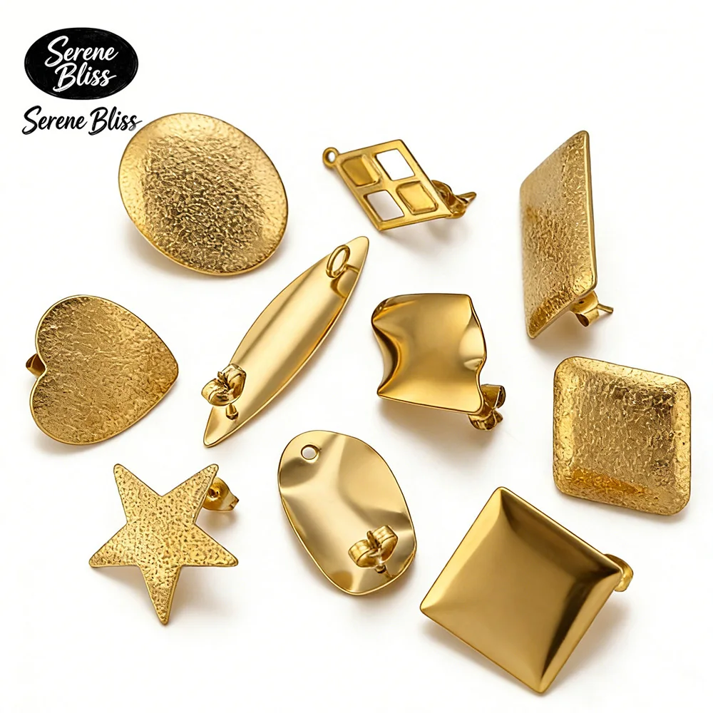 

10pcs Stainless Steel Smooth Twisted Earrings Base with Hole Round Heart Rectangle Connectors DIY Woman Jewelry Making Supplies