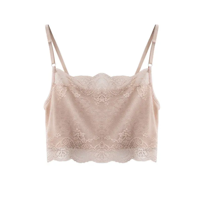 Women's silk suspender strapless mulberry silk plus size knitted lace chest wrap base bra chest protector no chest cushion