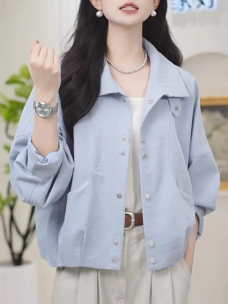 

Sli Stand Collar Workwear Jaet Women's Loose Fit Ele Spring Autumn New Arrival Versatile ort Coat Pure Color