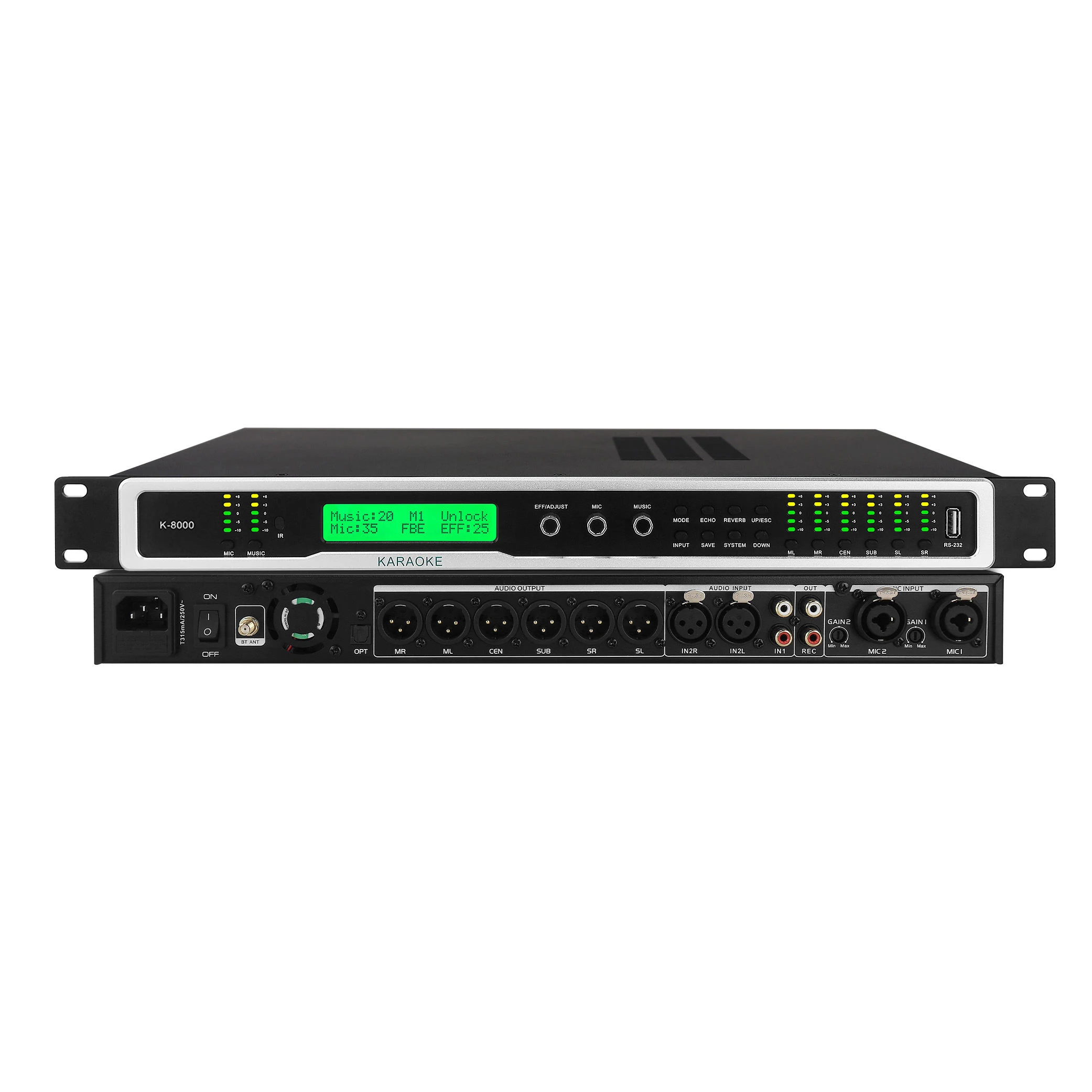K8000 Professional Digital Audio Processor with DSP Double Echo and Reverb Effects for Karaoke System and Vocal Enhancement
