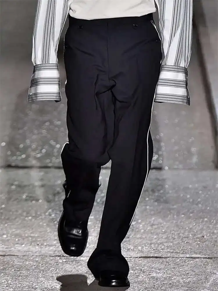 Fashionable, Trousers Men's Fitting Popular, And Slim Leisure, Business Are Side Stripe Splicing Design, Small Straight Pants Fa