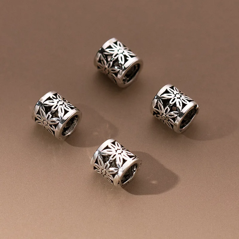 

1 шт., 100% серебро 925 пробы, маленькие трубчатые цветочные бусины, 5x5 мм, плетеные веревочные браслеты, свободные подвески-разделители, сделай сам, ретро ювелирные изделия, фурнитура