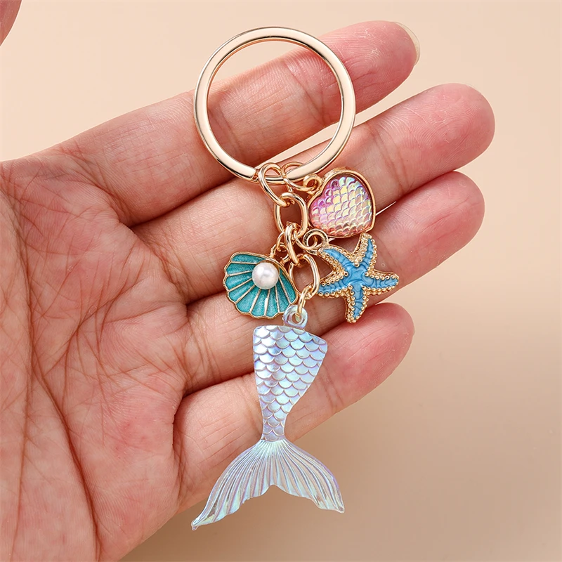 Nette Fischschwanz Herz Schlüsselanhänger für Auto Schlüssel Frauen Männer Sommer Strand Handtasche Anhänger Schlüsselanhänger Zubehör DIY Schmuck Geschenke – Detail 3