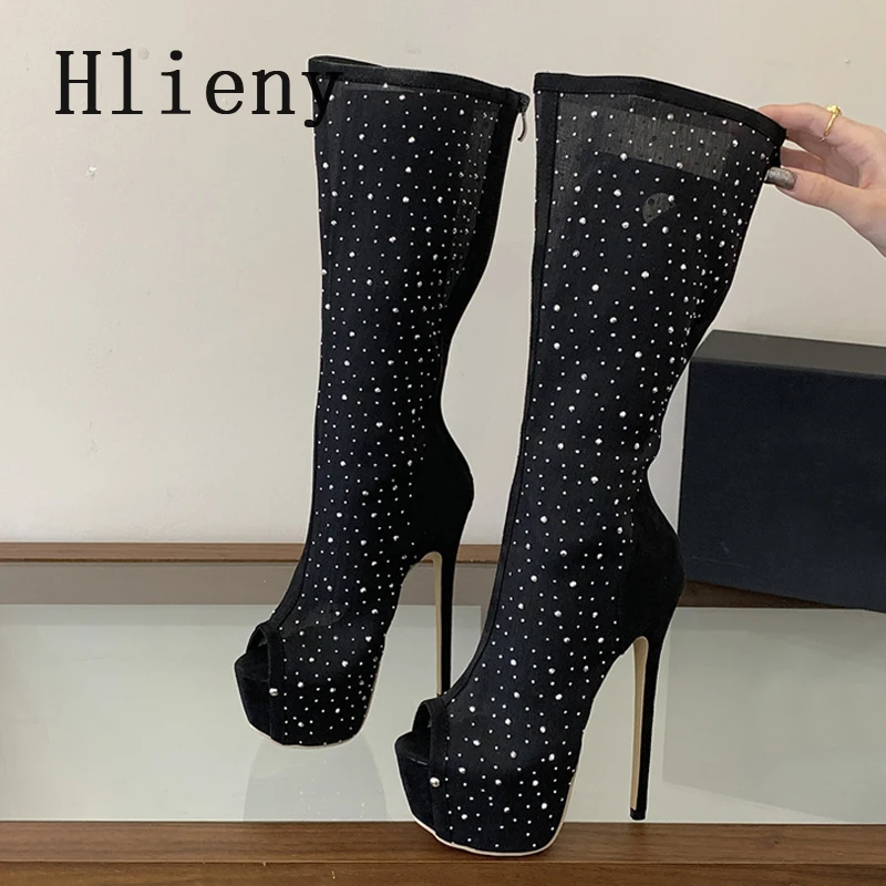 

Сексуальные женские ботфорты Hlieny Design на платформе с открытым носком, сетчатые, с вырезами, на тонком высоком каблуке, на молнии, Zapatos De Mujer