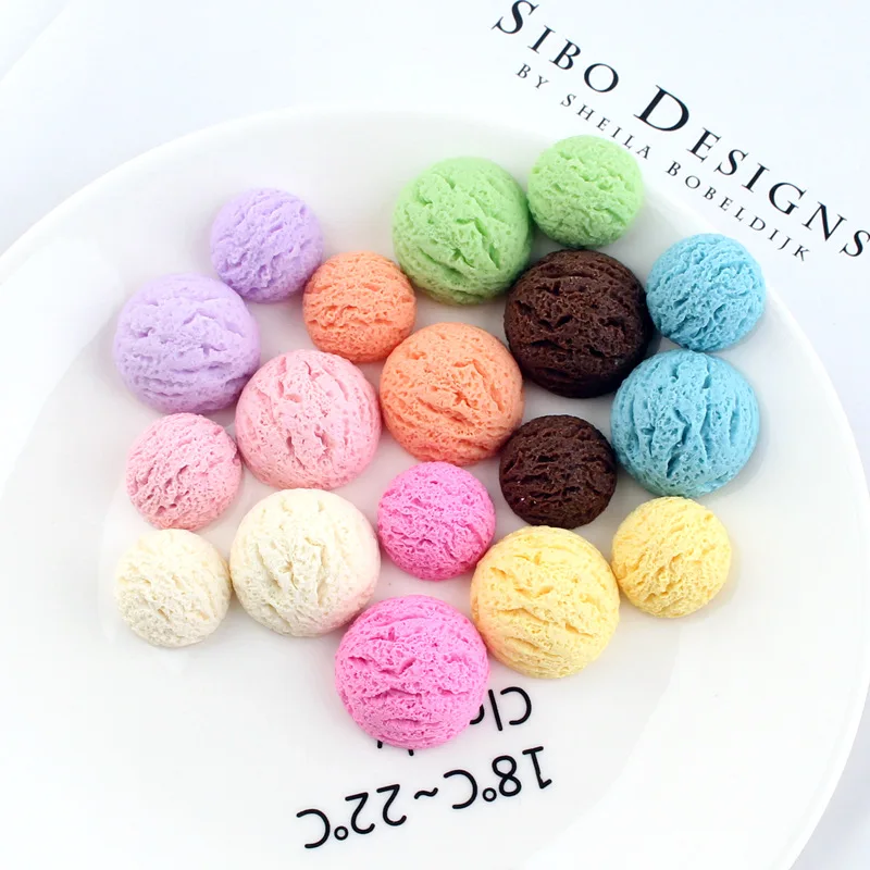 20Pcs Ice Cream Ball Flat Back Resin Cabochon DIY Resin Craft Decoration Miniature Kawaii Fake Food For Phone Accessories