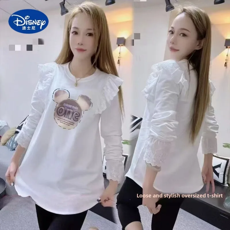 

Disney Women's Solid Color Cotton Tee with Lace Trim | French Sleeve, Oversized & Flattering Cut for Fall