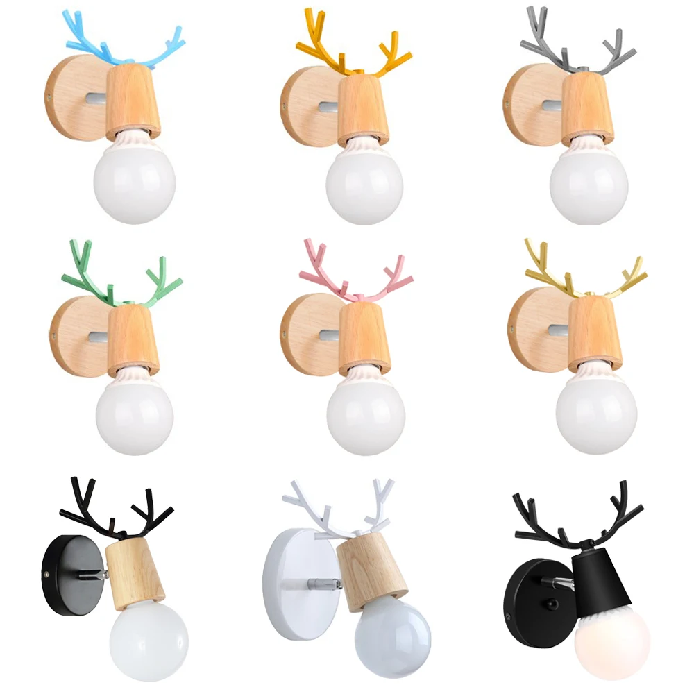 

Настенные светильники с рогами оленя, скандинавский деревянный настенный светильник, освещение, бра, современный настенный светильник для гостиной, спальни, прикроватный декор E27