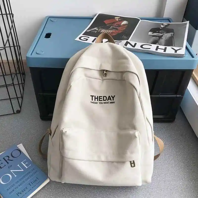 Unisex Canvas Backpack Large Capacity Casual Style High School College Student Bookbag Hong Kong Style  Color Simple Design