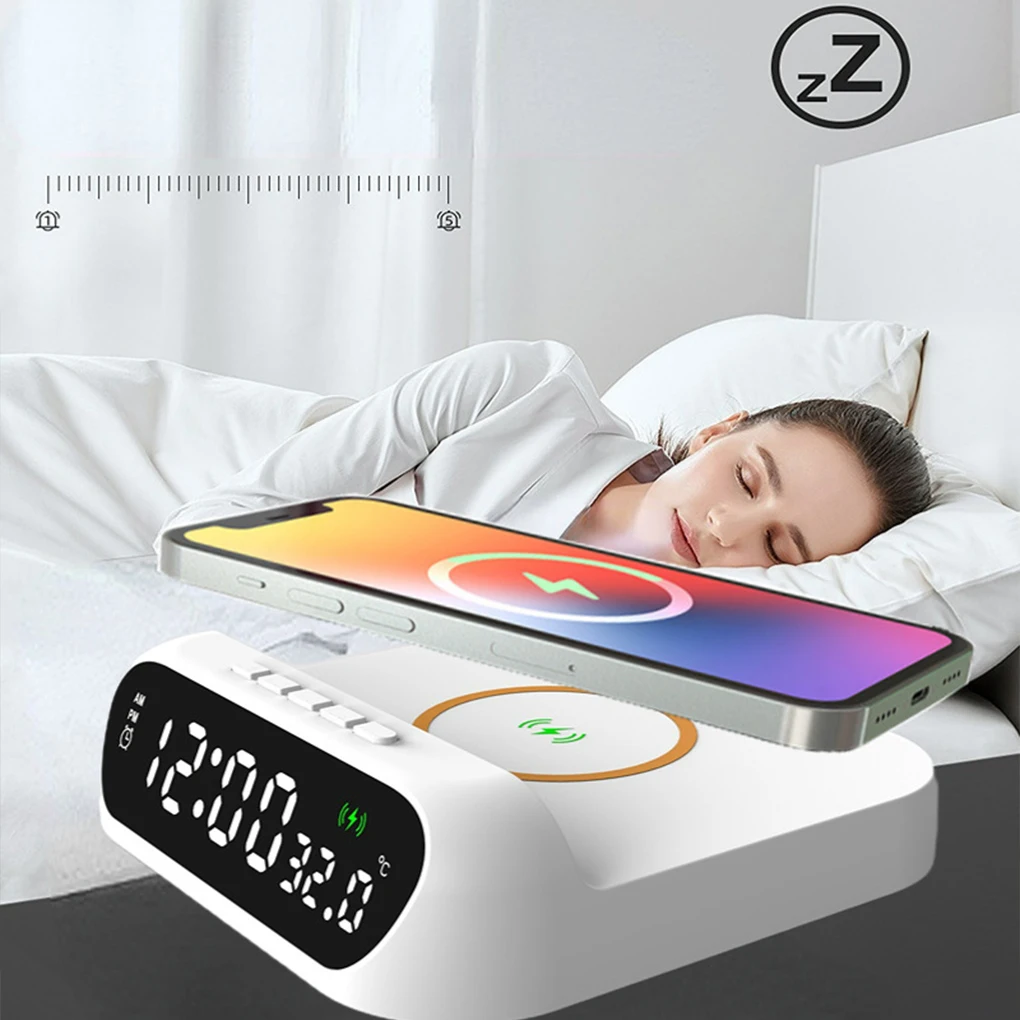 Wireless Charger Time Alarm Clock LED Digital Thermometer Phone Chargers Fast Charging Dock Station for iPhone for Samsung