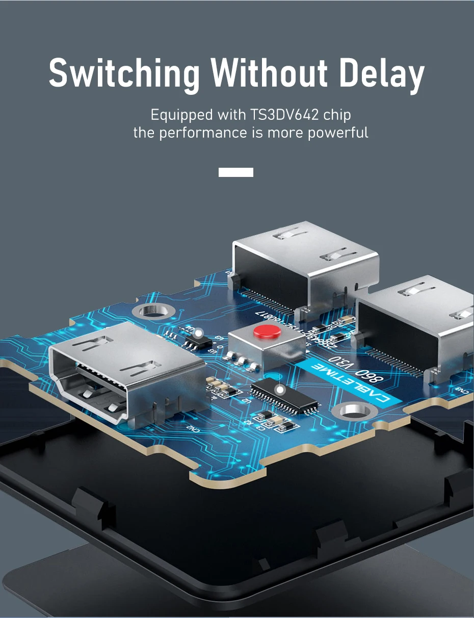 CABLETIME HDMI Switch Splitter 4K 2 in 1 Out 60Hz HDMI-kompatibel 2,0 Hub Switcher für PC Laptop HDTV Xbox PS4 PS5 TV Macbook – Detail 8