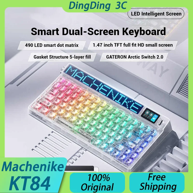 Machenike KT84 Tri-mode Mechanical Keyboard Wireless Bluetooth LED Smart Screen 84 Key 8000mAh Hot Swap NKRO Office Game Custom