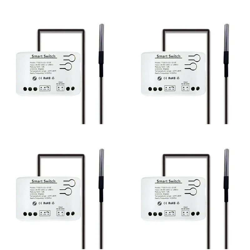

New-4X Tuya Smart Zigbee Switch с датчиком температуры, пассивное сухое контактное реле Zigbee, работает с домашним помощником, переменный ток 85-250 В